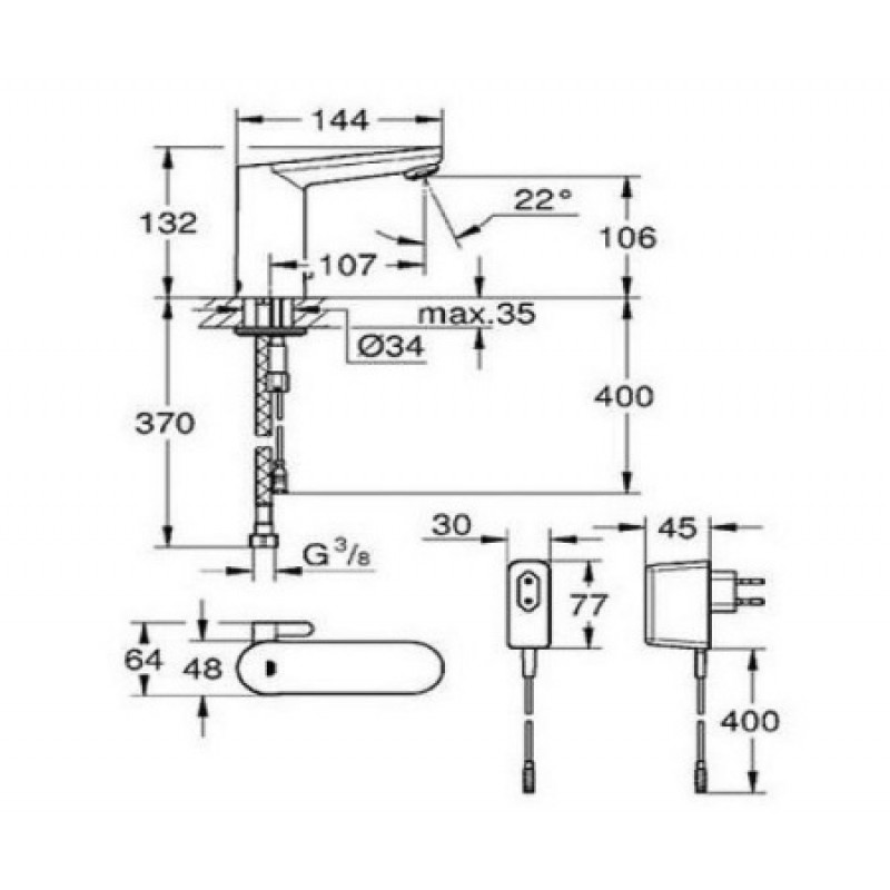 Безконтактний змішувач для раковини Grohe Eurosmart Cosmopolitan E 36325001