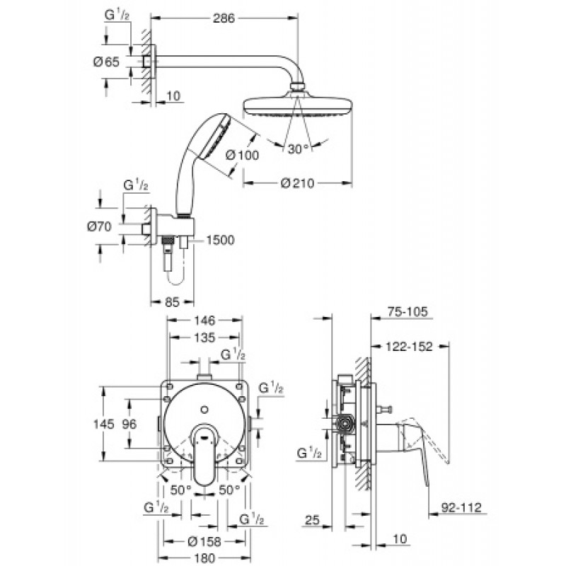 Душевая система Grohe Eurosmart Cosmopolitan Tempesta 210 25219001