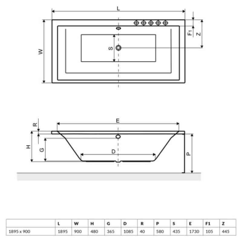 Ванна акриловая RADAWAY ITEA 190x90 WA1-28-190×090U