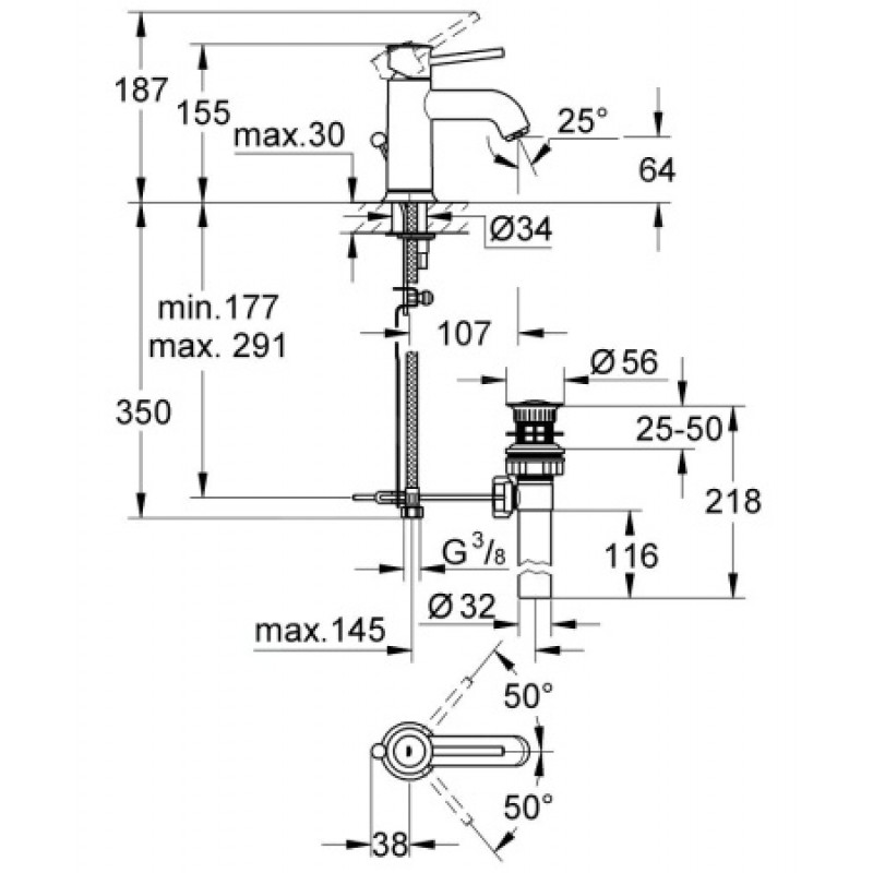 Змішувач для раковини Grohe BauClassic 1/2″ 23161000