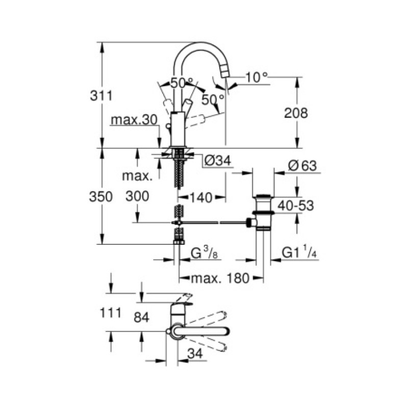 Смеситель для раковины Grohe Eurosmart 23537002