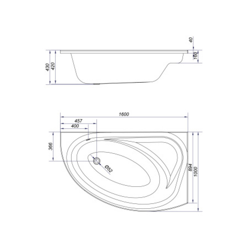 Ванна акриловая Cersanit Meza 1600x1000 правая AZBA1000951576