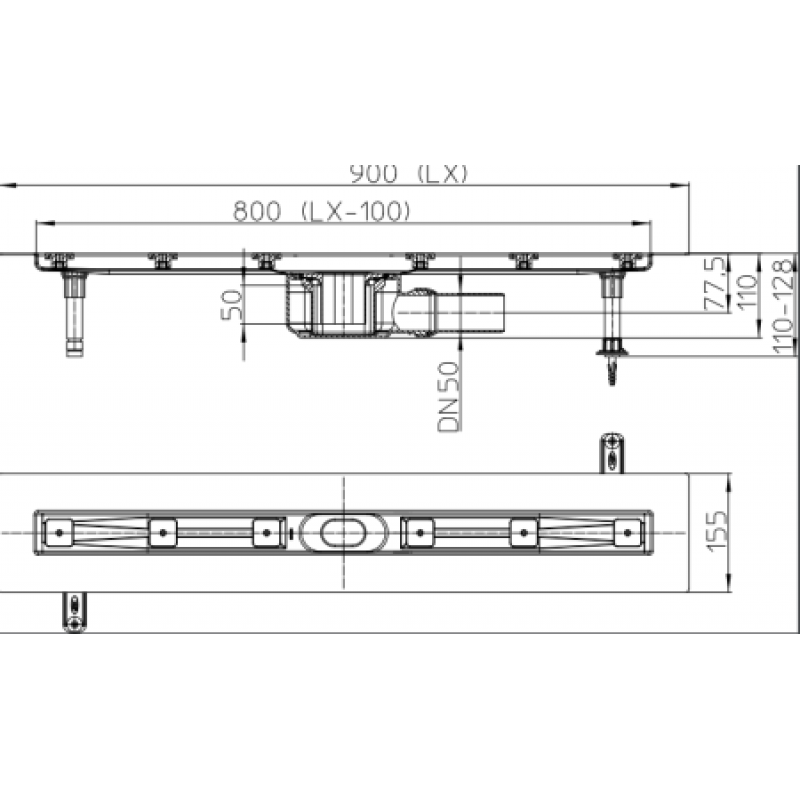Душевой лоток HL без решетки HL50F.0/90