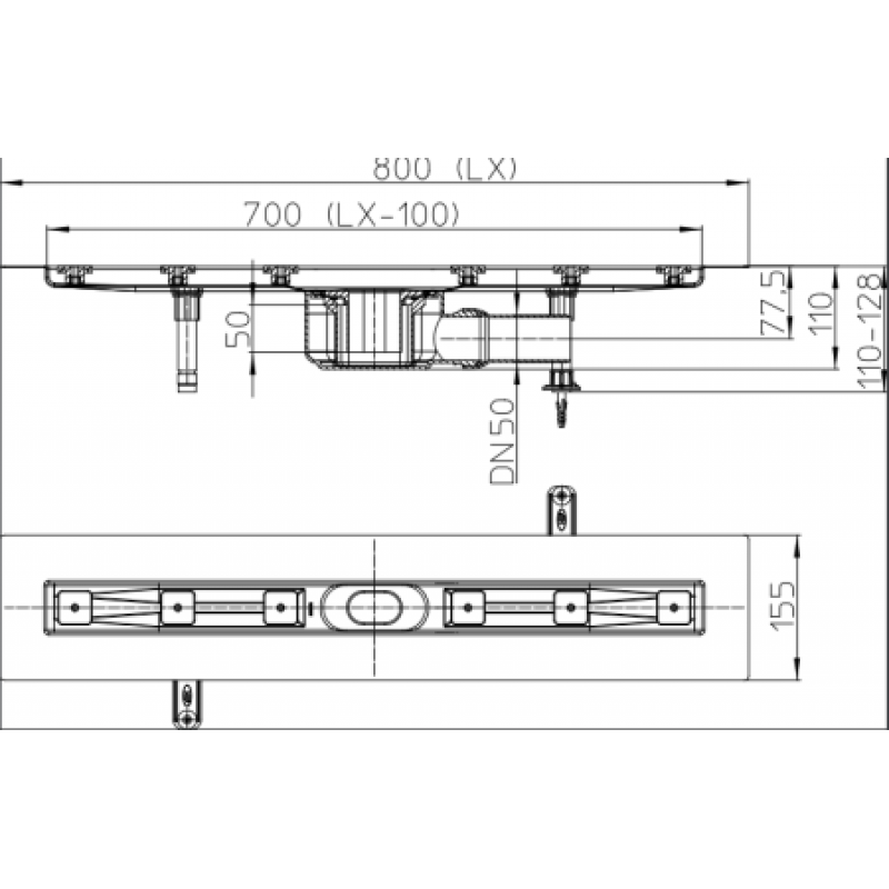 Душевой лоток HL без решетки HL50F.0/80