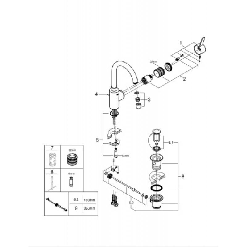 Смеситель для раковины Grohe Eurosmart Cosmopolitan L 32830001
