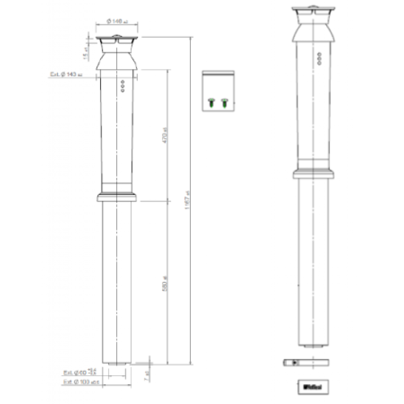 Комплект для вертикального проходу через дах Vaillant чорний 60/100 мм (турбо)