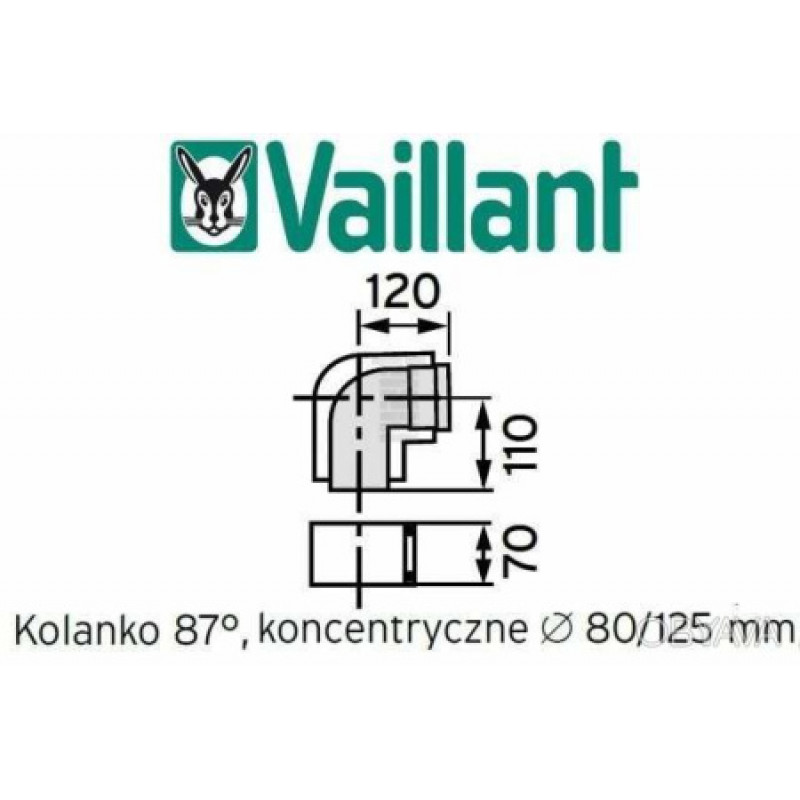 Коліно концентричної труби Vaillant 87° 80/125 РР (конденс)