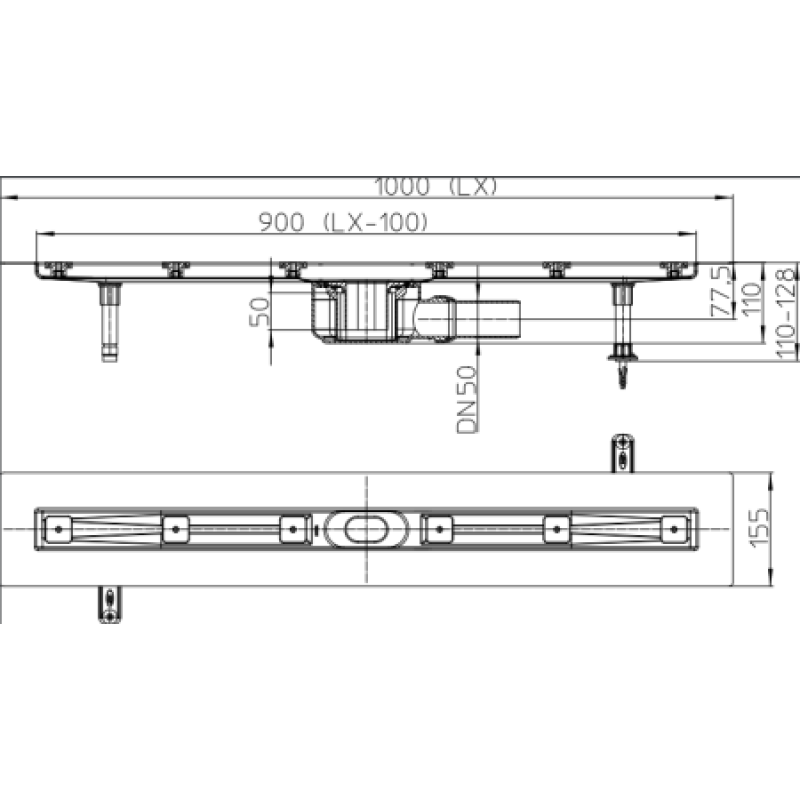 Душевой канал HL без решетки HL50F.0/100