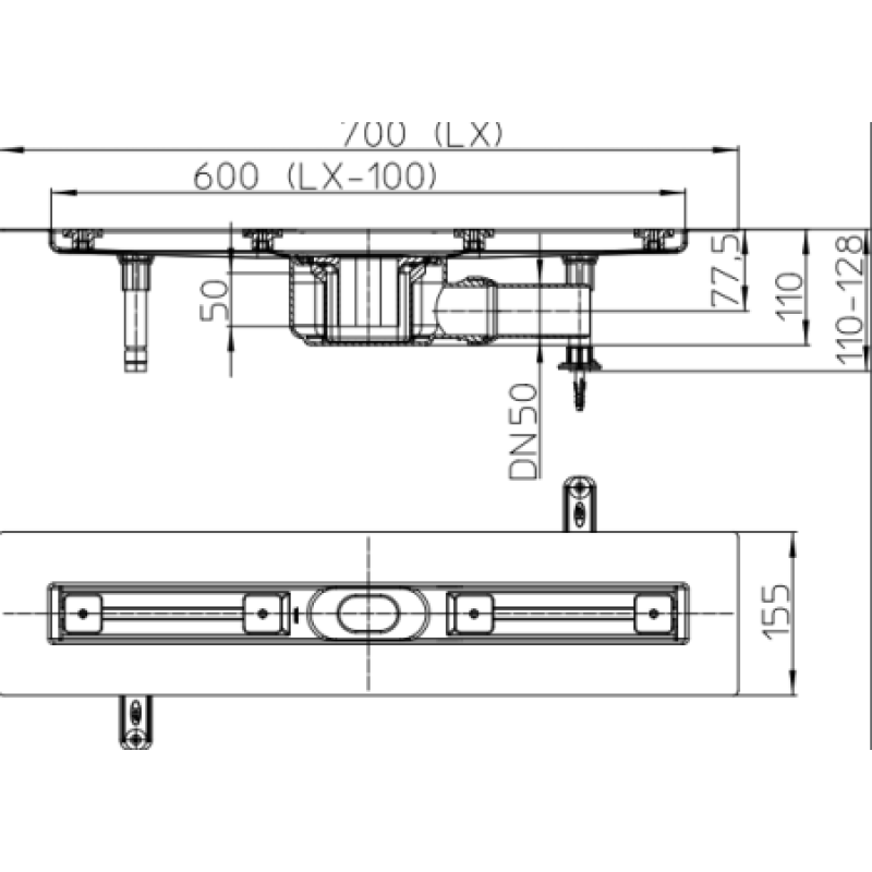 Душевой канал HL без решетки HL50F.0/70
