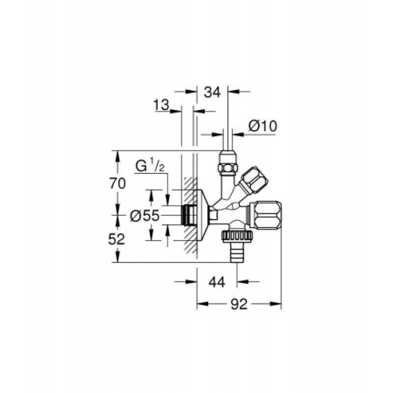Комбінований кутовий вентиль Grohe 1/2", вихід 3/8, 3/4