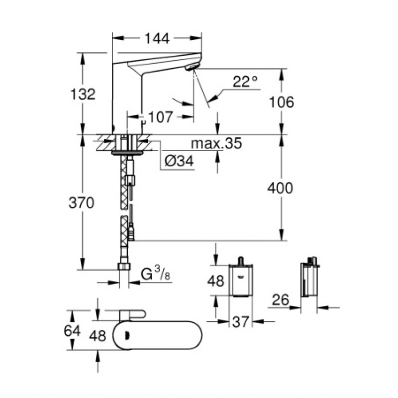 Безконтактний змішувач для раковини Grohe Eurosmart Cosmopolitan E 36327001