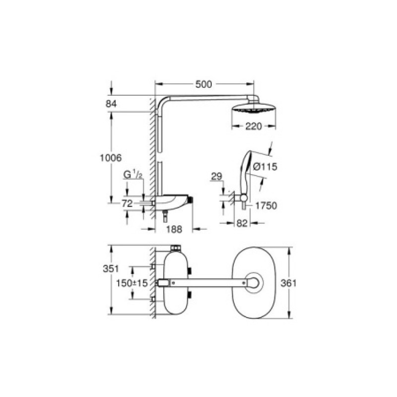 Душевая система с термостатом Grohe Rainshower System SmartControl 360 DUO 26250LS0