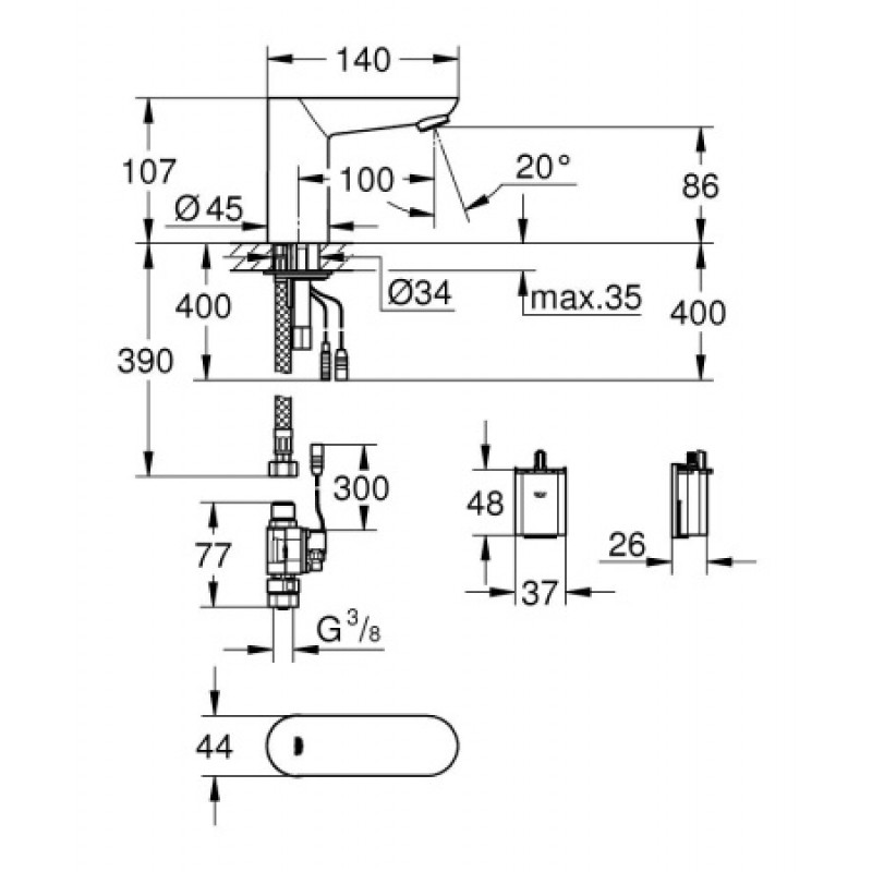 Безконтактний змішувач для раковини Grohe Euroeco Cosmopolitan E 36271000