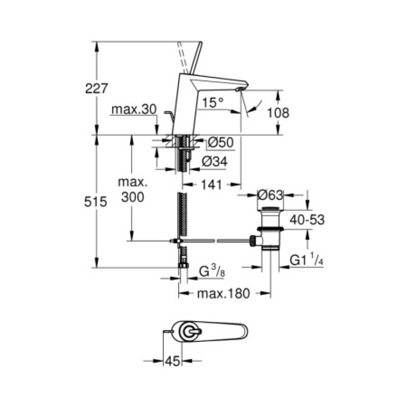Cмеситель для раковины Grohe Eurodisc Joy DN15 23427000