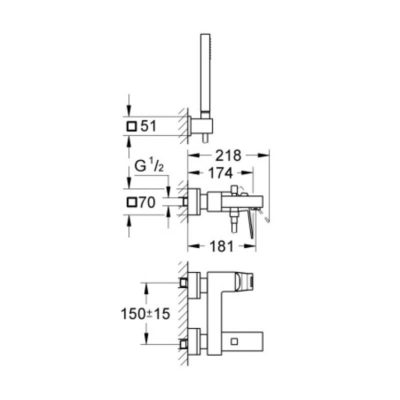Смеситель для ванны Grohe Eurocube 23141000