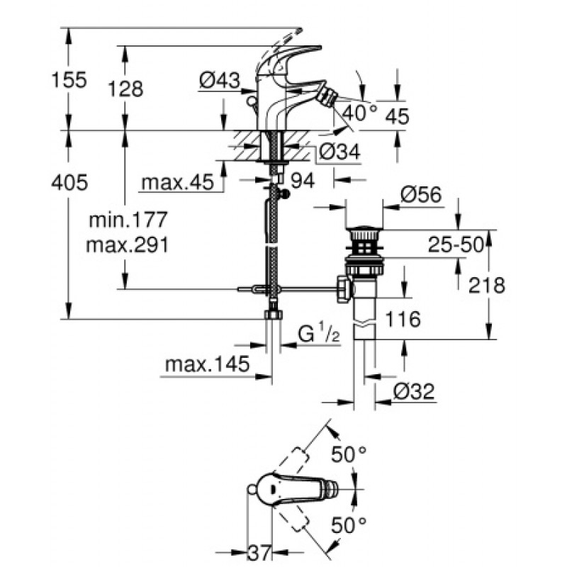Смеситель для биде Grohe Bau Curve 32849000