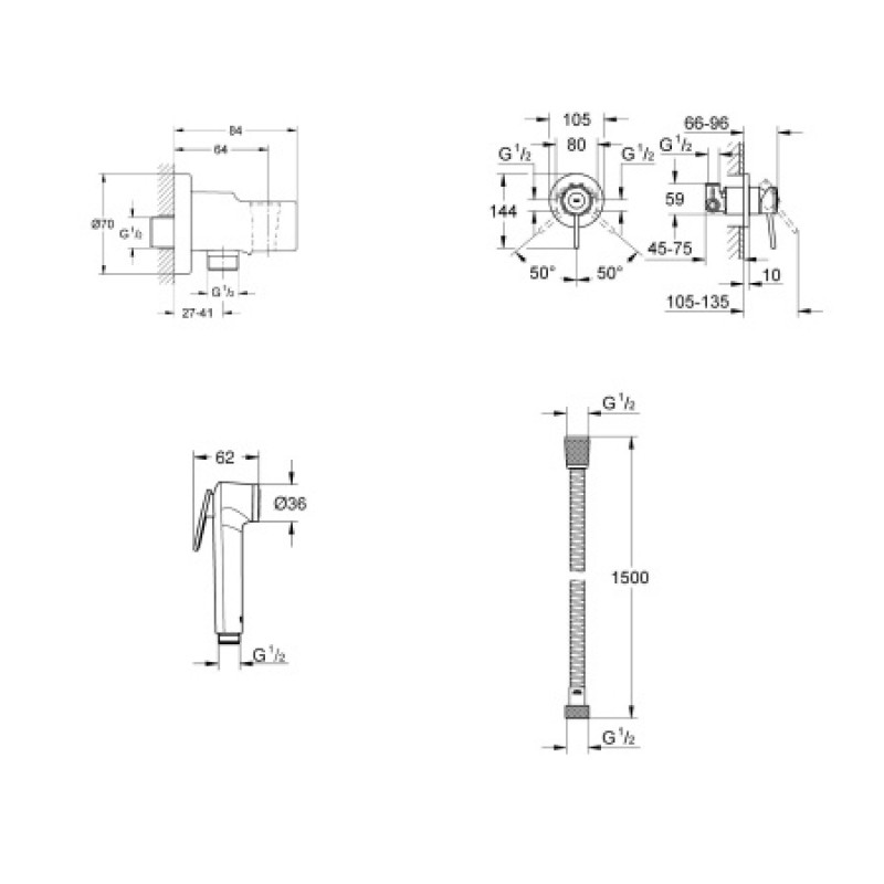 Гигиенический душевой набор Grohe BauClassic 111048