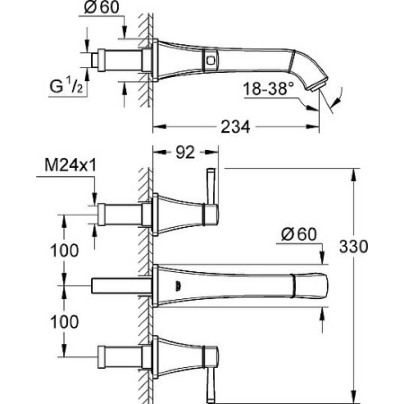 Змішувач для раковини вбудований Grohe Grandera S (зовнішня частина) 20415000