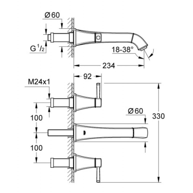 Змішувач для раковини вбудований Grohe Grandera M (зовнішня частина) 20415IG0