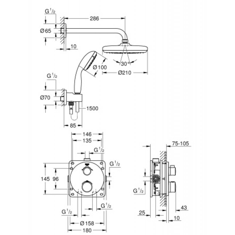 Душова система з термостатом Grohe Grohtherm Tempesta 210 34727000
