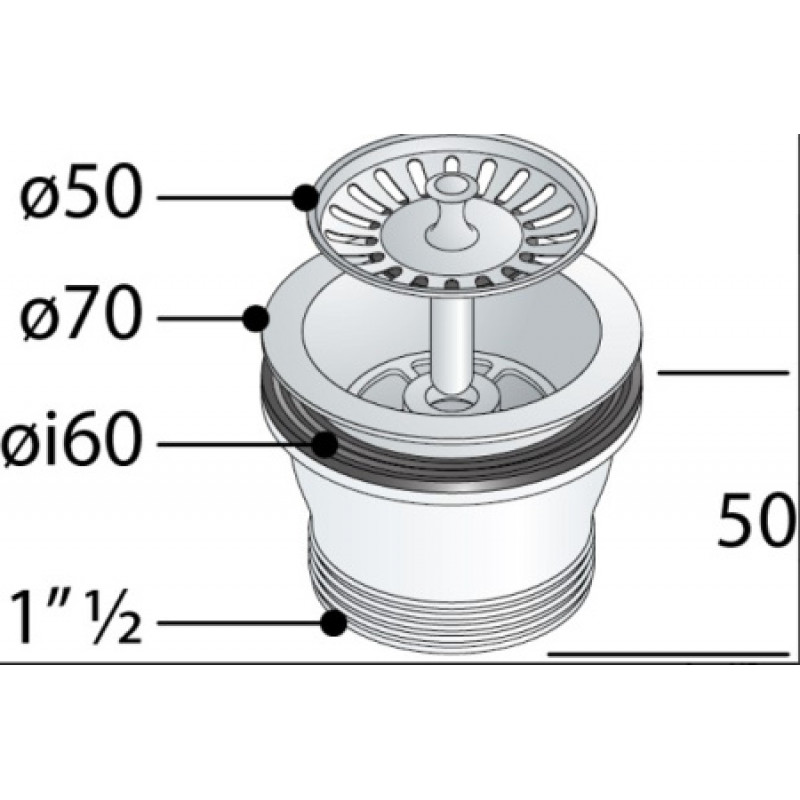 Донний клапан для кухонного миття OMP 70 мм х 1 1/2" 132.505.6