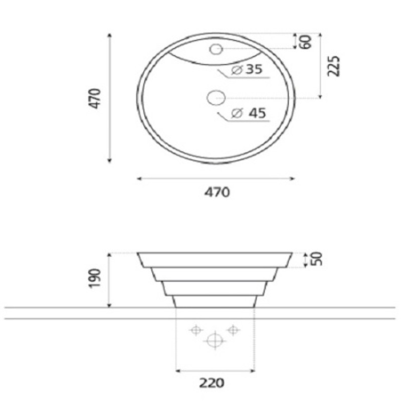 Раковина Bathco ATLANTA 470x190 мм 0005