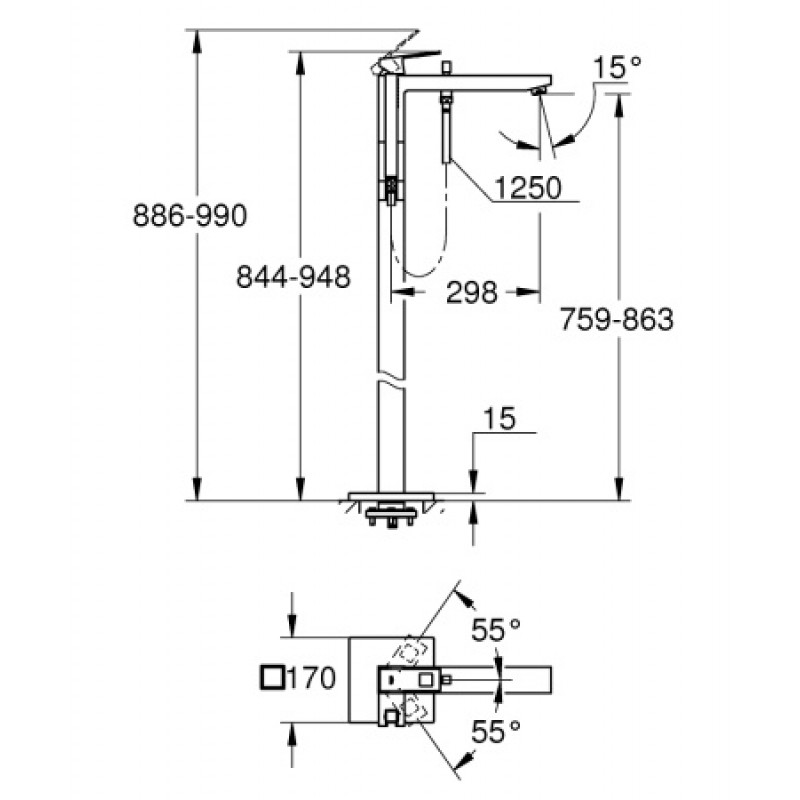Смеситель для ванны напольный Grohe Eurocube 23672001
