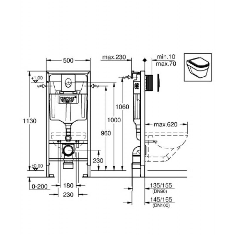 Инсталляция для унитаза 3 в 1 Grohe Rapid SL с кнопкой Skate Air 38721001