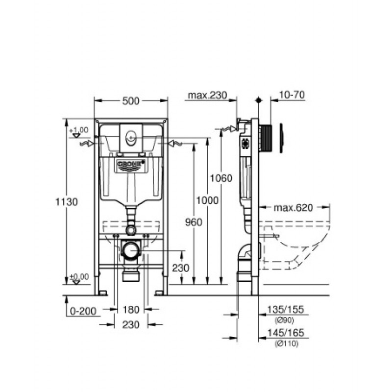 Інсталяція для унітазу 3 до 1 Grohe Rapid SL з кнопкою Skate Air 38722001