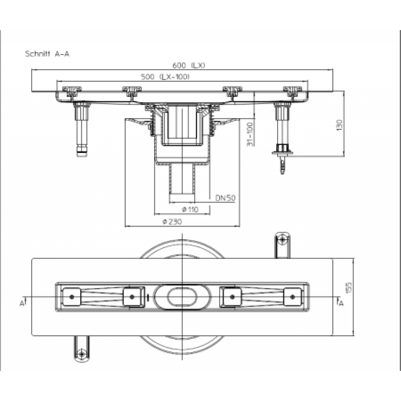 Душовий лоток HL вертикальний без ґрат HL50FV.0/60