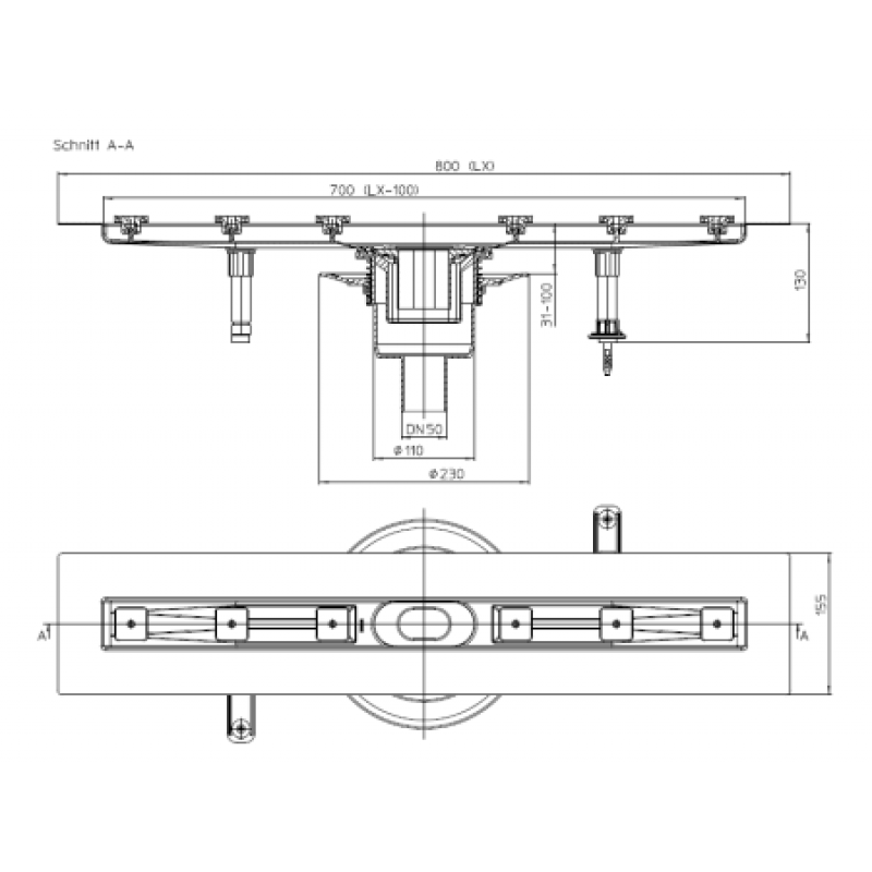 Душовий лоток HL вертикальний без ґрат HL50FV.0/80
