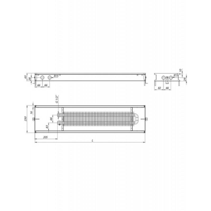 Внутрипольный конвектор CARRERA M (Inox) 230/1500/65