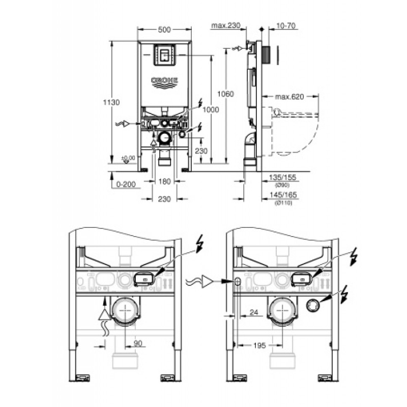 Инсталляция для унитаза 3 в 1 Grohe Rapid SLX с кнопкой Skate  Cosmopolitan S 39603000