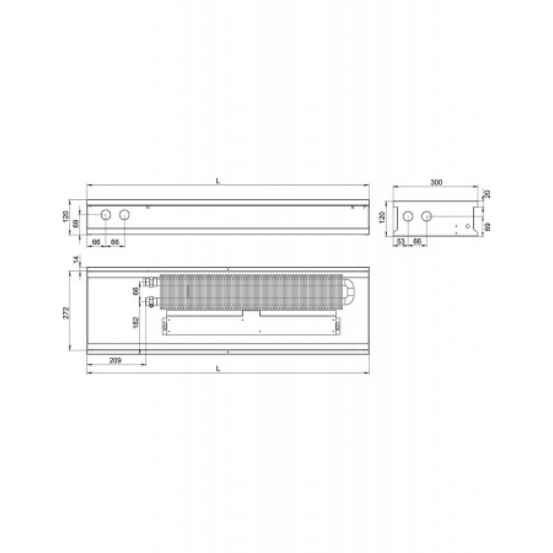 Внутрішньопідлоговий конвектор CARRERA SV (Inox) 280/2250/120