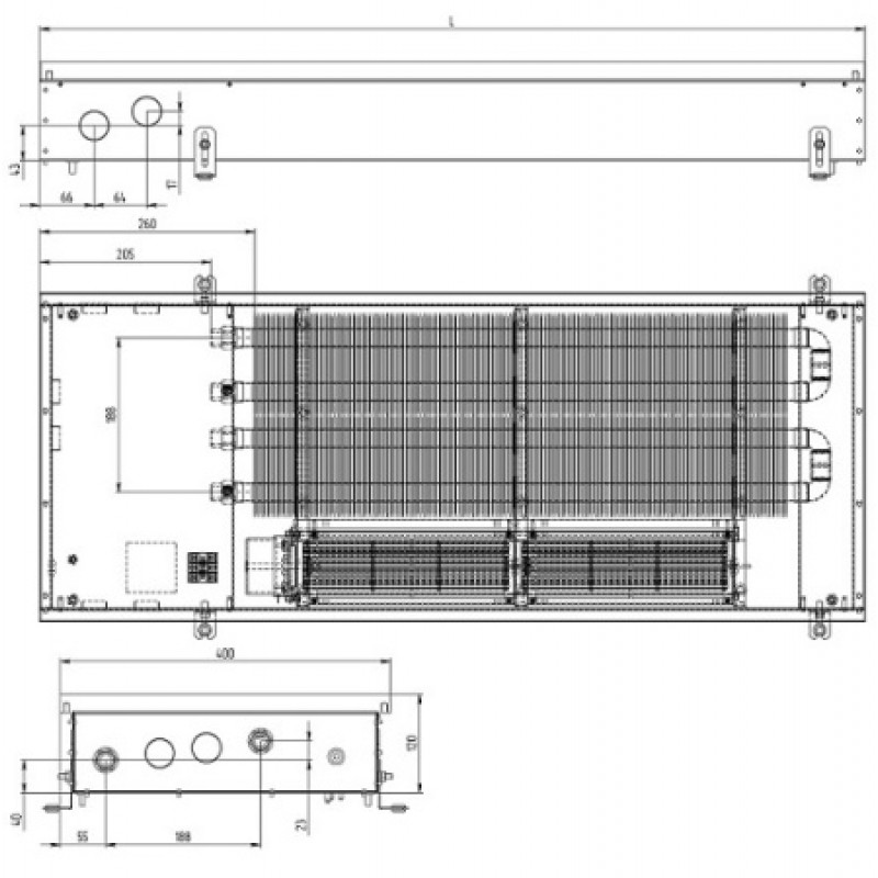 Внутрішньопідлоговий конвектор CARRERA CV2 (Inox) 400/2250/120