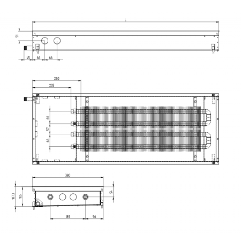 Внутрішньопідлоговий конвектор CARRERA C2 (Hydro) 380/3000/105