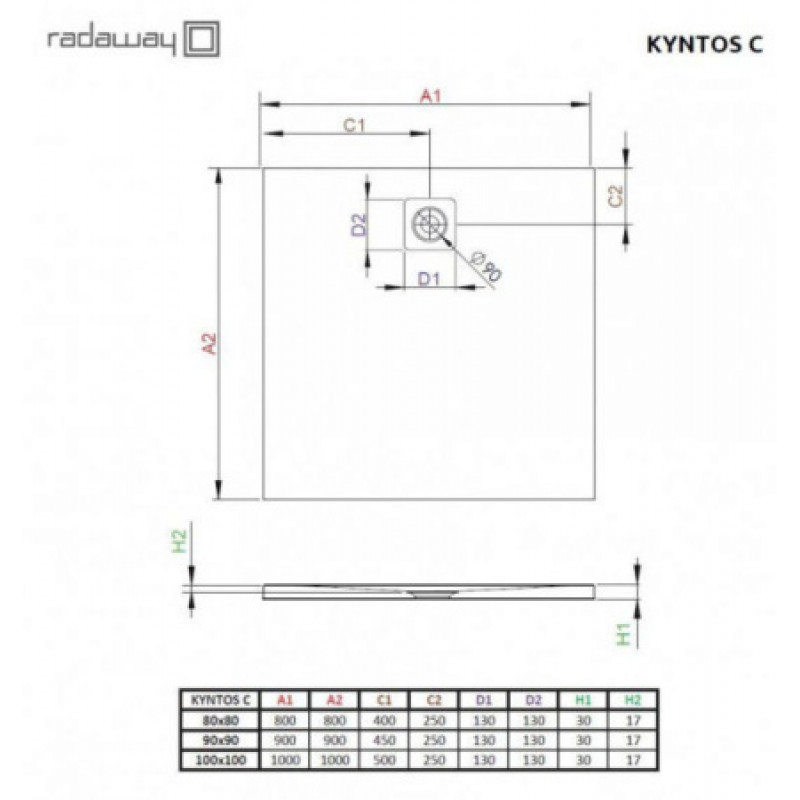 Душевой поддон RADAWAY Kyntos C 100x100 HKC100100-64