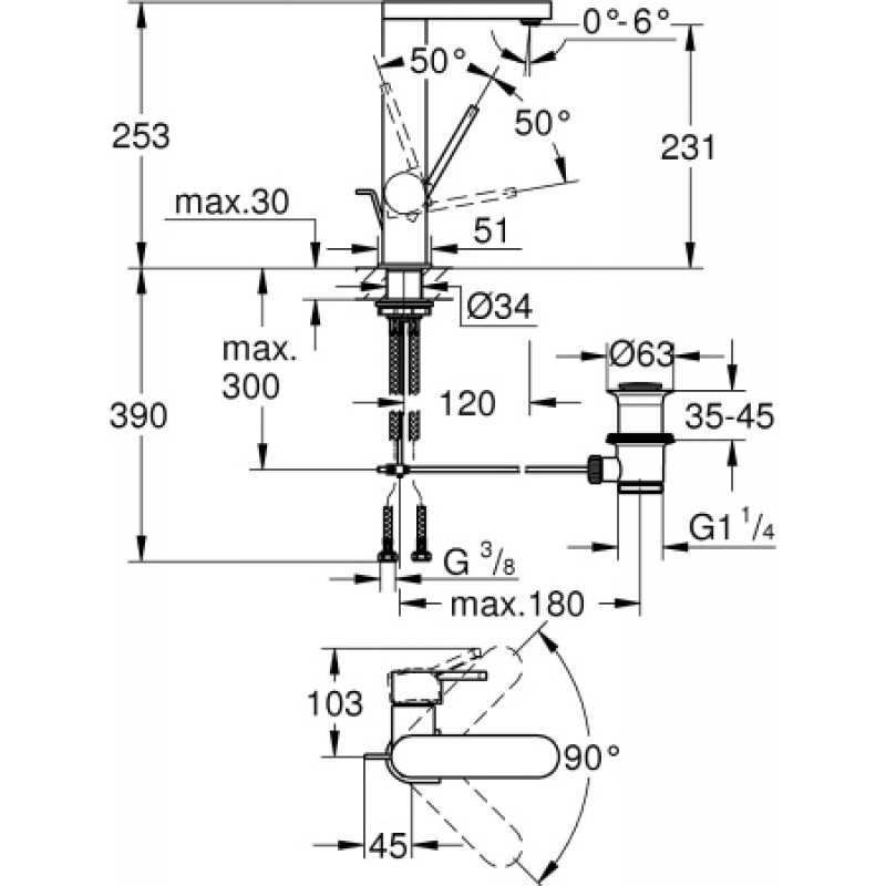 Смеситель для раковины Grohe Plus 1/2″ L 23851003