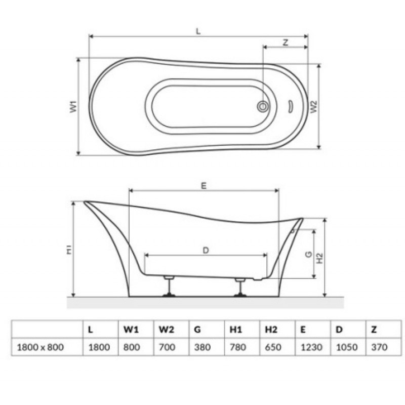Ванна акрилова Radaway Creta 1800x800 WA1-43-180x080U