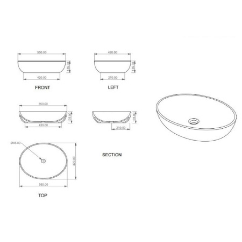 Раковина GSG Easy 550 мм EALAVOV55003