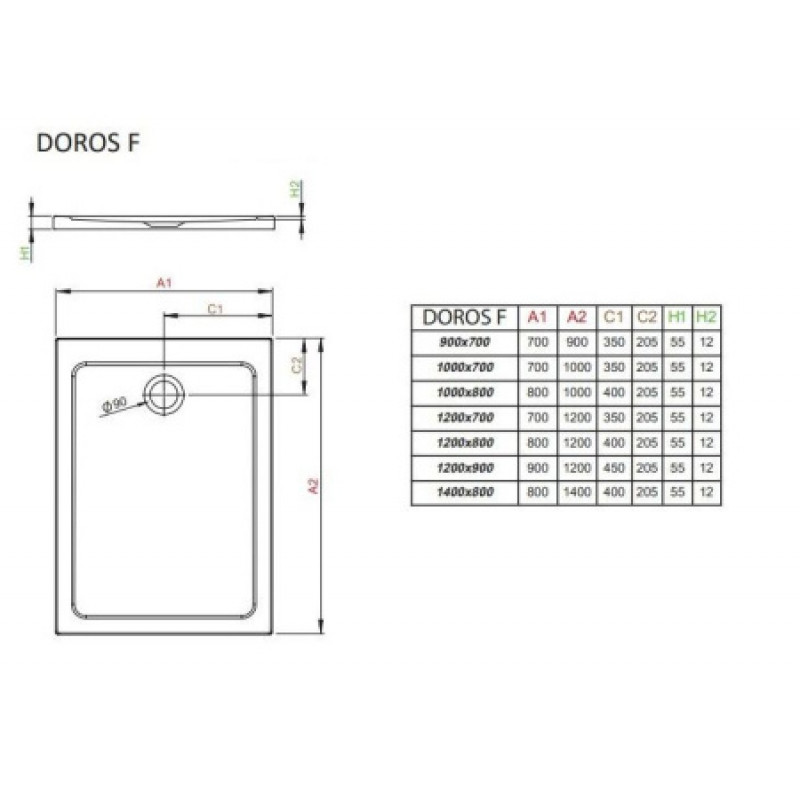 Душевой поддон RADAWAY Doros F 1200x700x55 SDRF1270-01