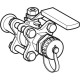 Шаровой кран Geberit Mapress из нержавеющей стали с рукояткой и штуцером для шланга, с двумя пресс-соединениями: 1.4401, d=15мм, G=3/4"