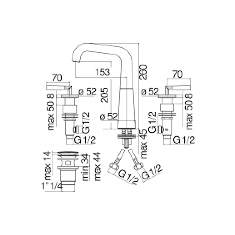 Смеситель для раковины на 3 отверстия Nobili Likid LK00211/2CR