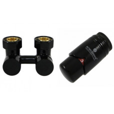Комплект эксклюзивных узлов угловой GZ 3/4 x M 22х15 термоголовка Brillant черный (RAL9005) 601000103