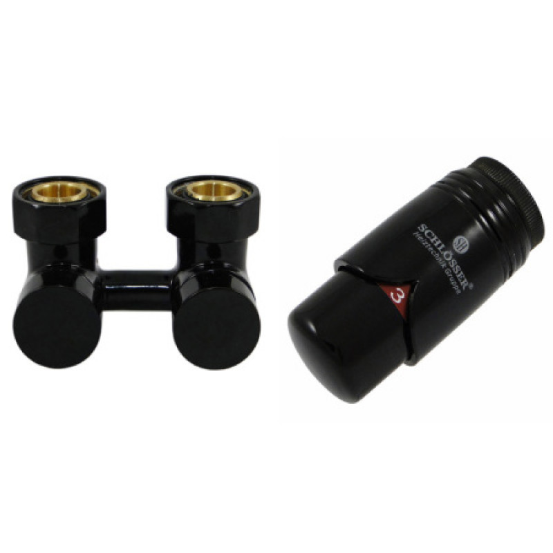 Комплект эксклюзивных узлов угловой GZ 3/4 x M 22х15 термоголовка Brillant черный (RAL9005) 601000103