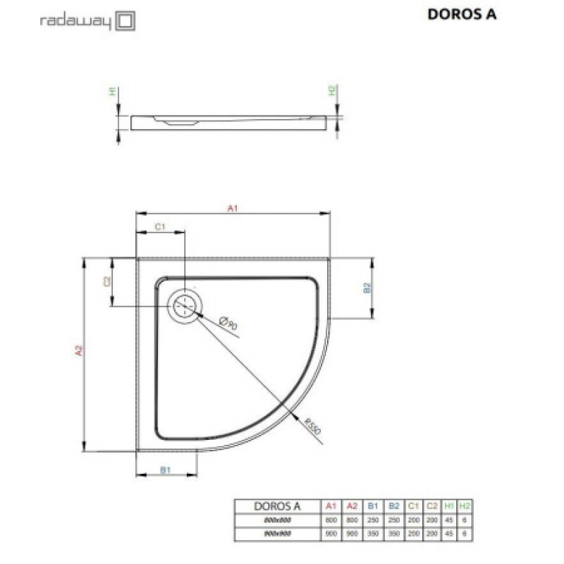 Душевой поддон RADAWAY Doros A 800x800x45 SDRA8080-01