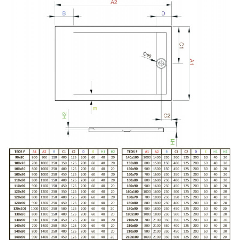 Душевой поддон RADAWAY Teos F 2100x900x40 HTF21090-74