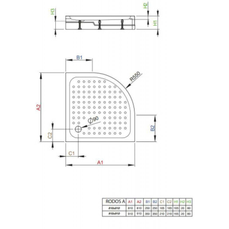 Душевой поддон RADAWAY Rodos A Compact 810х810х165 4P88155-03
