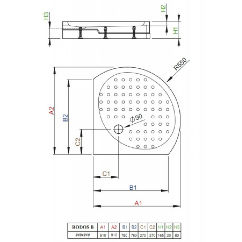 Душевой поддон RADAWAY Rodos B Compact 910х910х165 4D99155-03