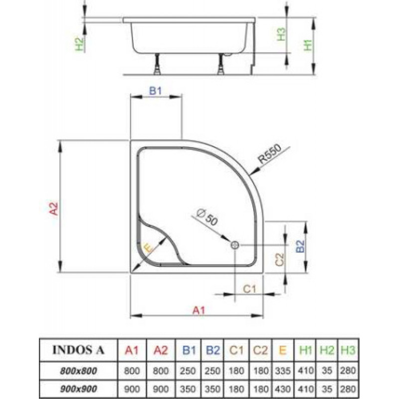 Душевой поддон RADAWAY Indos A 800х800х415 SIA8080-01